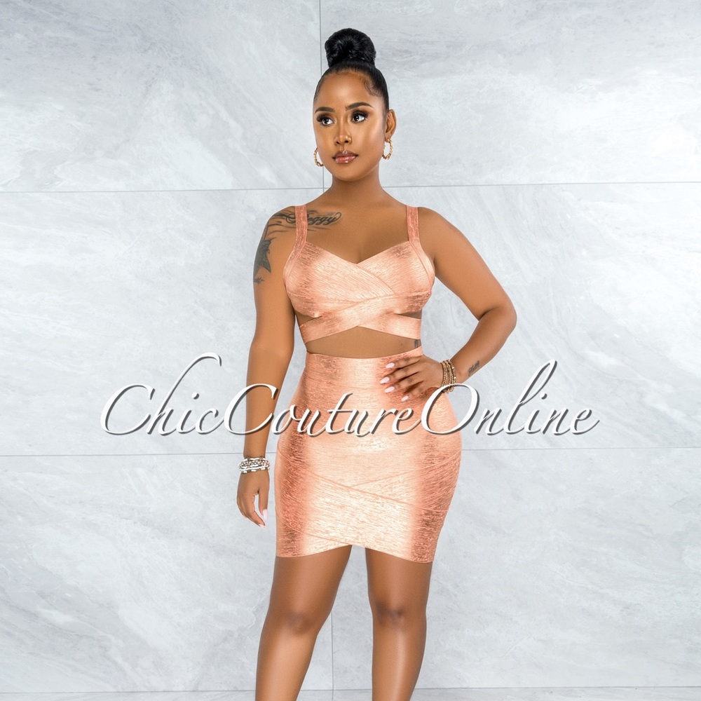 Peach Gold Foil Bandage Two Piece Set